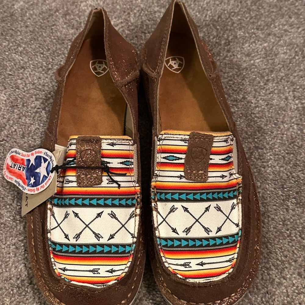 Ariat Brown Loafers with Multicolor Tribal Design